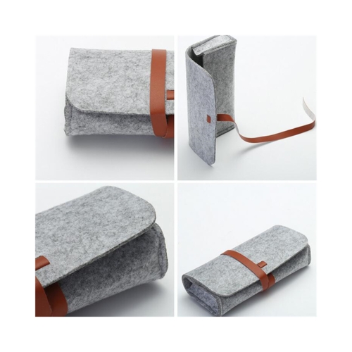 Lysegråt filt etui med brunt P.U. læderluk