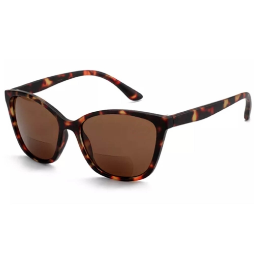 Skildpaddebrun cat eye solbrille med læsefelt til damer